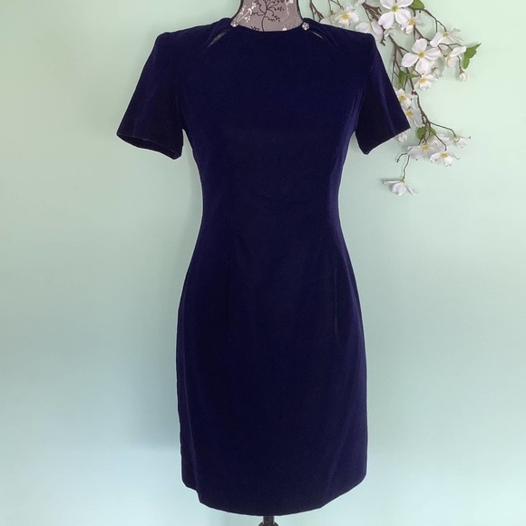 Vintage Liz Claiborne Velvet Strong Shoulder Embellished Keyhole Short Dress 90s - Picture 2 of 16